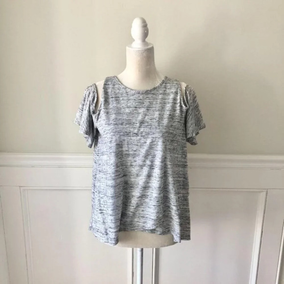 Aqua Gray Heathered Cold Shoulder Tee Top M - Picture 1 of 5